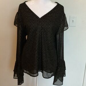 a new day Black Sheer Blouse with Ruffle Sleeves
